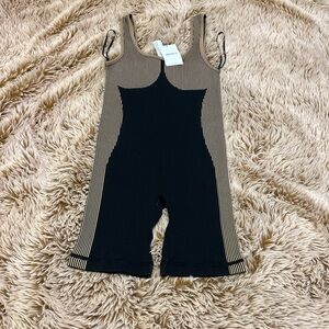 Black and Tan Striped Sleeveless workout one piece